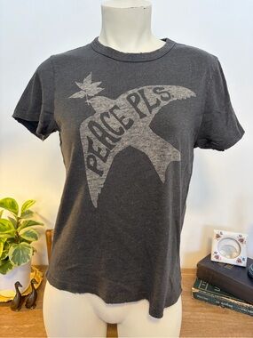 Junk Food x Anthropologie Peace PLS Distressed Graphic Tee Made in USA S